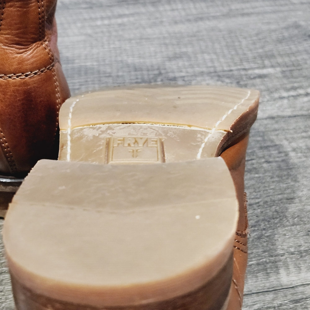 Frye Tan Leather Lace-Up Heeled Boots - Picture 13 of 15